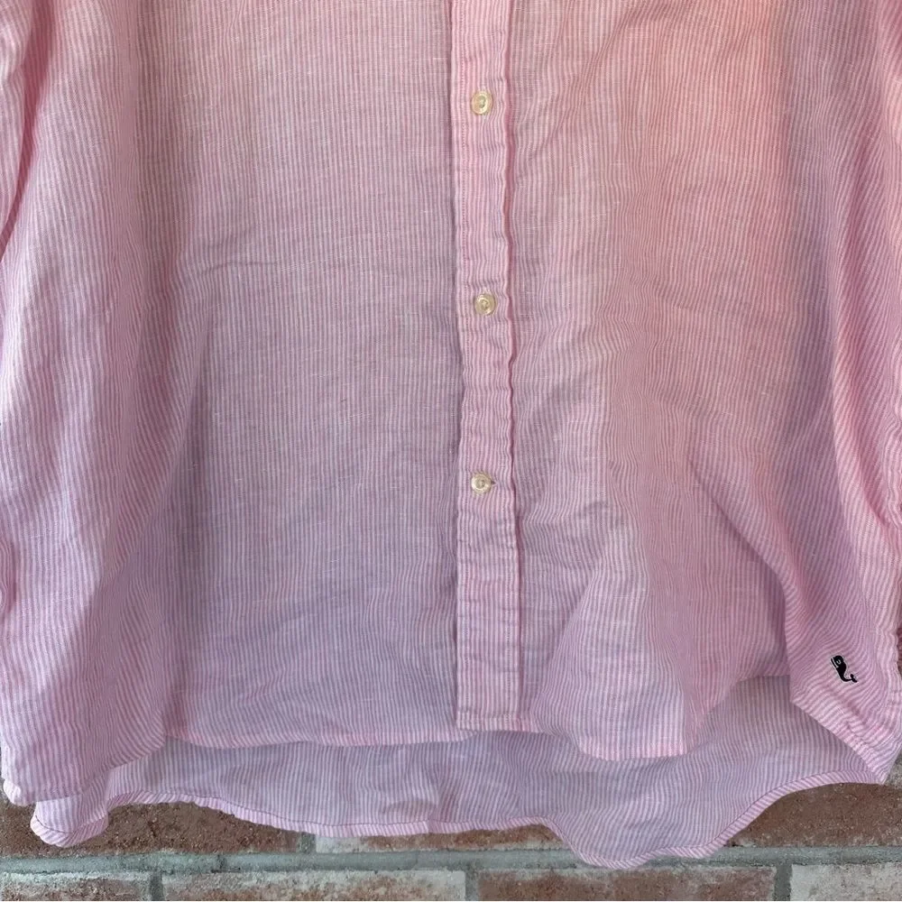 Vineyard Vines 100% Linen Button Down Shirt Oversized Men’s XL Pink White Stripe - Picture 3 of 8